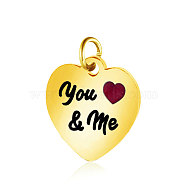 304 Stainless Steel Enamel Charms, with Jump Rings, Polished, Heart with You & Me, Golden, 12.5x12x1mm, Hole: 2.5mm(STAS-T036-T508G)