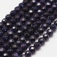 Synthetic Blue Goldstone Beads Strands, Dyed & Heated, Faceted(64 Facets), Round, 6mm, Hole: 1.2mm; 64pcs/strand, 15.7inches(G-N0178-05-6mm)