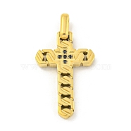 Ion Plating(IP) 304 Stainless Steel Pendants, with Jet Rhinestone, Cross Charm, Golden, 28x18x3mm, Hole: 4x5mm(STAS-F307-01G)