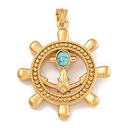 304 Stainless Steel & Synthetic Turquoise Rudder Big Pendants, Retro Viking Anchor Charms, Golden, 53x47.5x10.5mm, Hole: 9x5mm(STAS-D110-07G)