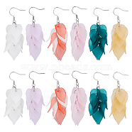 6 Pairs 6 Colors Acrylic Leaf Dangle Earrings, Long Cluster Earrings, Mixed Color, 62x22mm, 1 Pair/color(EJEW-FI0001-73)