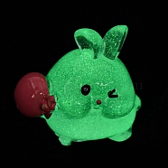 Luminous Resin Rabbit Ornament, Glow in the Dark Minifigure Cartoon Bunny Display Decoration, Aqua, 22x23x17mm(CRES-M020-03A)