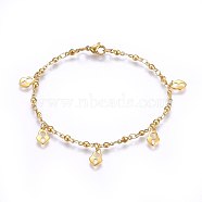 304 Stainless Steel Charm Bracelets, with Lobster Claw Clasps, Heart Lock, Golden, 8-1/4 inch(21cm), 3mm(BJEW-H579-19G)