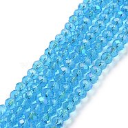 Electroplate Glass Beads Strands, Half Rainbow Plated, Faceted, Rondelle, Deep Sky Blue, 2.5x2mm, Hole: 0.4mm, about 195pcs/strand, 11 inch(27.5cm)(EGLA-A034-T1mm-L03)