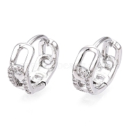 Brass Micro Pave Clear Cubic Zirconia Hoop Earrings, Chain Charm, Real Platinum Plated, 13x5x13mm(EJEW-C121-16P)