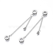 Rack Plating Alloy European Dangle Charms, with Chain, Large Hole Beads, Cadmium Free & Lead Free, Double Flat Round with Leaf, Platinum, 91mm, Hole: 5.5mm(MPDL-N039-227)