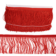 Polyester Tassel Fringe Trimming, Clothes Decoration, Costume Accessories, Red, 100x1mm, 10m/card(X-OCOR-TAC0008-22E)
