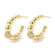 Rack Plating Brass Micro Pave Cubic Zirconia Ring Stud Earrings, Round Beaded Half Hoop Earrings, Long-Lasting Plated, Lead Free & Cadmium Free, Real 18K Gold Plated, 26x7.5mm(EJEW-F331-19G)