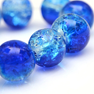Baking Painted Crackle Glass Beads Strands, Round, Blue, 6mm, Hole: 1.3~1.6mm, about 133pcs/strand, 31.4 inch(X-CCG-S001-6mm-16)