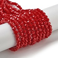 Opaque Glass Beads Stands, Faceted(32 Facets), Round, Red, 4mm, Hole: 0.7mm, about 87~93pcs/strand, 32~33cm(X-EGLA-A035-P4mm-D16)