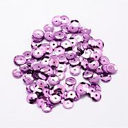 Plastic Paillette Beads, Semi-cupped Sequins Beads, Center Hole, Plum, 12x0.5mm, Hole: 1mm(PVC-A001-12mm-03)