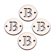 Unfinished Natural Poplar Wood Links Connectors, Laser Cut, Flat Round with Word, Letter.B, 29.5x2.5mm, Hole: 2.5mm(WOOD-S045-140B-01B)