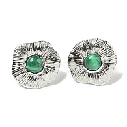 304 Stainless Steel Stud Earrings, with Cat Eye, Stainless Steel Color, Nuggets, Green, 25x25.4mm(EJEW-G400-49P-01)