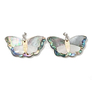 Rack Plating Brass Pave Natural Paua Shell & White Shell Big Pendants, Butterfly Charms, Platinum, 29.5x54.5x3.5mm, Hole: 5X3.5mm(KK-U025-12P-07)