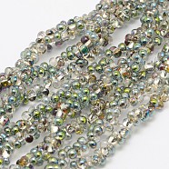 Bone Electroplated Glass Beads Strands, Rainbow Plated, Spring Green, 3x6x4mm, Hole: 1mm, about 200pcs/strand, 22.8 inch(EGLA-F100B-01A)