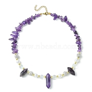 Natural Amethyst Bullet & Synthetic Moonstone Beaded Necklaces, 16.06 inch(40.8cm)(NJEW-JN04406-03)