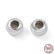 Rhodium Plated 925 Sterling Silver Beads, Textured, Rondelle, Platinum, 7.5x6.5mm, Hole: 3.5mm(STER-K173-01D-P)