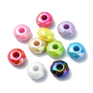 Opaque Acrylic European Beads, Large Hole Beads, AB Color, Faceted, Flat Round, Mixed Color, 15x8mm, Hole: 4.7mm(OACR-E033-23)