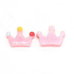 Opaque Resin Cabochons, Crown(with Random Color Dot), Pink, 15x20.5x5.5mm(RESI-WH0016-06F)