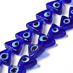 Evil Eye Handmade Lampwork Beads Strands, Triangle, Medium Blue, 10~12x13~13.5x3.5~4mm, Hole: 1.2mm, about 36pcs/strand, 16.42 inch(41.7cm)(LAMP-G154-05C)