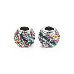 Rack Plating Alloy European Beads, with Rhinestone, Large Hole Beads, Cadmium Free & Nickel Free & Lead Free, Rondelle, Platinum, Colorful, 11x9.5mm, Hole: 4mm(MPDL-N039-173)