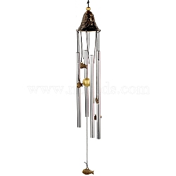 Alloy Wind Chime, with Metal Tube, for Outdoor Garden Home Hanging Decoration, Fish, 600mm(PW-WG28097-01)