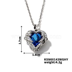 Brass Micro Pave Cubic Zirconia Heart Pendant Necklace Fashion Jewelry, Blue, show in picture(IV0559-1)