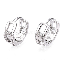 Brass Micro Pave Clear Cubic Zirconia Hoop Earrings, Chain Charm, Real Platinum Plated, 13x5x13mm(EJEW-C121-16P)