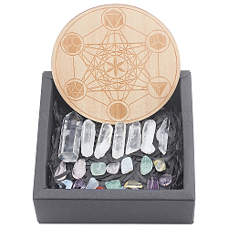 Chakra Beginners Kit, Meditation Gemstones Healing Stones, with Natural Wood Plate, Spiritual Gifts for Women, 9~46x8~17mm(DIY-WH0188-06A)