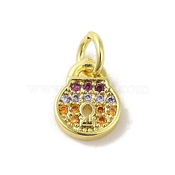 Brass Micro Pave Cubic Zirconia Charms, Real 18K Gold Plated, Lock Charms, Colorful, 9x7x1.5mm, Hole: 3mm(KK-M283-28B-02)