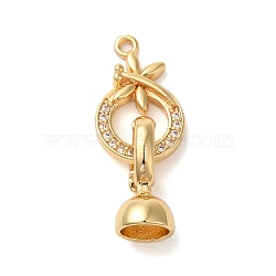 Dragonfly Brass Micro Pave Clear Cubic Zirconia Fold Over Clasps, Real 18K Gold Plated, 28mm, Hole: 5.5mm(KK-A227-33G)