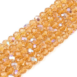 Electroplate Glass Beads Strands, Half Rainbow Plated, Faceted, Rondelle, Peru, 4x3mm, Hole: 0.4mm, about 113~115pcs/strand, 41~41.5cm(EGLA-A044-T4mm-L23)