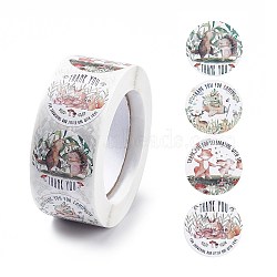 4 Patterns Autumn Theme Paper Thank You Gift Sticker Rolls, Round Dot Decals for DIY Scrapbooking, Craft, Hedgehog & Squirrel & Mushroom, Animal Pattern, Colorful, 25mm, 500pcs/roll(STIC-E001-18)