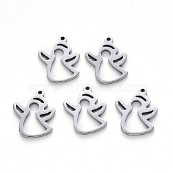 201 Stainless Steel Pendants, Laser Cut, Angel, Stainless Steel Color, 17x13x1mm, Hole: 1mm(X-STAS-N092-31)