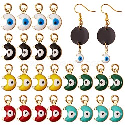 24Pcs 6 Colors Brass Enamel Charms, Real 18K Gold Plated, with Jump Rings, Moon with Evil Eye, Cadmium Free & Lead Free, Mixed Color, 11x7x3.5mm, Hole: 2.6mm, 4pcs/color(KK-SZ0004-48)
