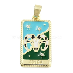 Rack Plating Brass Micro Pave Clear Cubic Zirconia Pendants, with Enamel, Cadmium Free & Lead Free, Real 18K Gold Plated, Rectangle with Constellations Charm, Aries, 27x15x2mm, Hole: 3.5x6mm(KK-S371-02G-09)