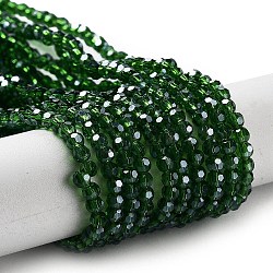 Electroplate Transparent Glass Beads Strands, Faceted, Round, Pearl Luster Plated, Green, 3mm, Hole: 0.8mm, about 164~166pcs/strand, 19.69~19.88 inch(50~50.5cm)(EGLA-A035-T3mm-A11)