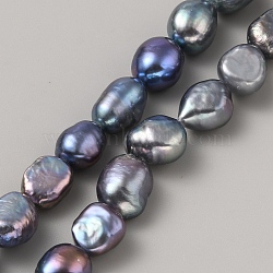 Baroque Natural Cultured Freshwater Pearl Beads Strands, Keshi Pearl, Dyed, Two Sides Polished, Black, 8~11x7~9x5~6.5mm, Hole: 0.8mm, about 37pcs/strand, 14.21 inch(36.1cm)(PEAR-WH20001-01B)