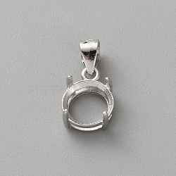 925 Sterling Silver Rhinestone Claw Pendant Settings, Flat Round, Platinum, Tray: 7mm, 9x7x5mm, Hole: 3.5x3mm(STER-WH0004-072C-P)