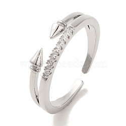 Brass Micro Pave Cubic Zirconia Rings for Women, Long-Lasting Plated, Arrow, Platinum, Adjustable(RJEW-E295-41P)