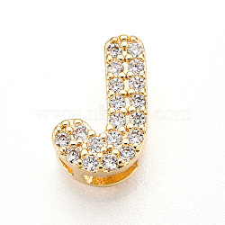 Brass Micro Pave Cubic Zirconia Charms, Letter, Letter J, 11x7x4.5mm, Hole: 3.5x1.8mm(KK-N254-217G-J)