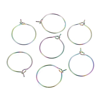Ion Plating(IP) 316L Surgical Stainless Steel Hoop Earring Findings, Wine Glass Charms Findings, Rainbow Color, 16x0.7mm, 21 Gauge