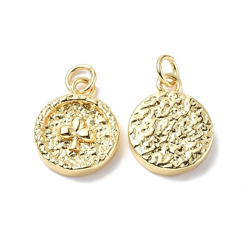 Brass Pendants, Cadmium Free & Lead Free, Textured, Flat Round with Club Charm, Real 18K Gold Plated, 17x13x3mm, Ring: 5x0.8mm, Hole: 3.3mm