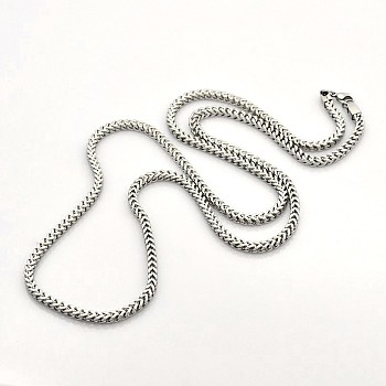 Boy's 304 Stainless Steel Long Wheat Chain Necklaces, with Lobster Claw Clasps, Faceted, Stainless Steel Color, 35.43 inch(90cm)