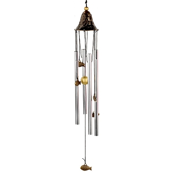 Alloy Wind Chime, with Metal Tube, for Outdoor Garden Home Hanging Decoration, Fish, 600mm