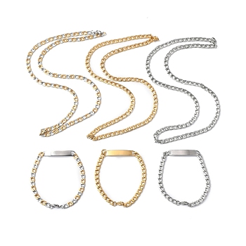 201 Stainless Steel Curb Chain Necklace & Rectangle Link Bracelet, Jewelry Set for Men Women, Mixed Color, 23-1/4 inch(59cm), 8-1/2 inch(21.5cm), 2pcs/set