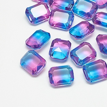 Pointed Back Glass Rhinestone Cabochons, Imitation Tourmaline, Faceted, Rectangle Octagon, Sapphire, 8x6x3mm