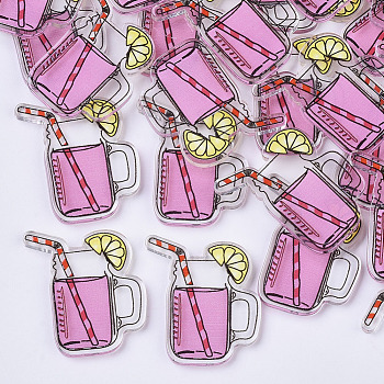 Plastic Cabochons, Lemon Tea, Hot Pink, 30.5x27.5x2.5mm
