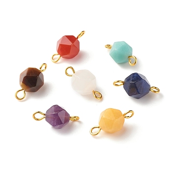 Natural Gemstone Links Connectors, with Golden Tone Brass Loops, Faceted Round, 15x8x8mm, Hole: 2mm