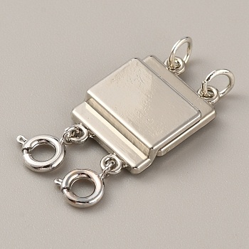 2-Strand 4-Hole Alloy Box Magnetic Clasps, Multi-Strand Clasps, Necklace Layering Clasps, Platinum, 31mm, Rectangle: 21x14x4mm, Hole: 3.6mm